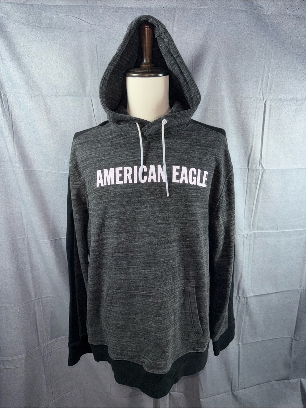 2340-American Eagle Outfitters Charcoal Gray Hooded Sweatshirt with White Logo
